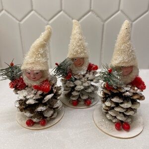 Vintage Christmas Pine cone Gnome Elves Lot (3) EUC Golden Glow Convention